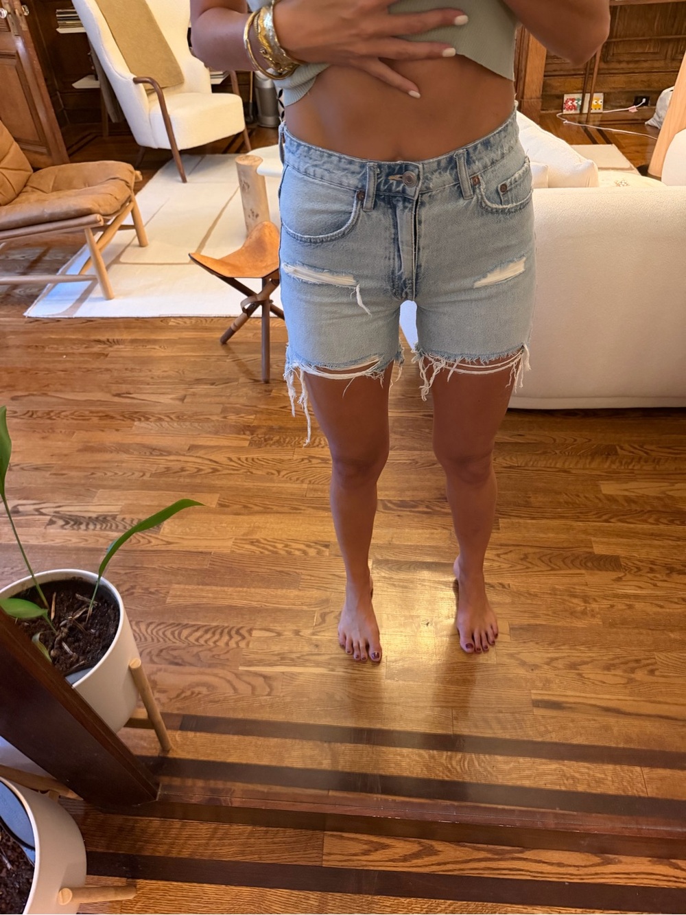 Zara Light Blue Distressed Denim Cutoff Shorts - size 2US